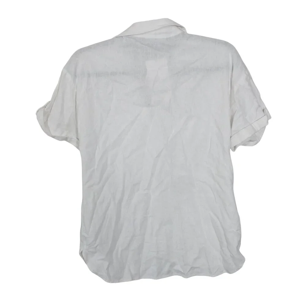 Zara White Button Down Short Sleeve Top SZ S Gold Buttons Front Pockets - Picture 6 of 11